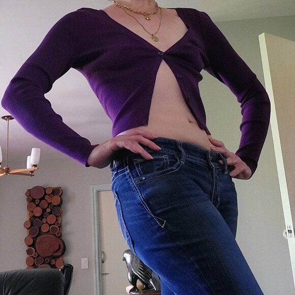 Purple Babaton Georgia Cardigan Sweater Women M Dewberry - Picture 2 of 7